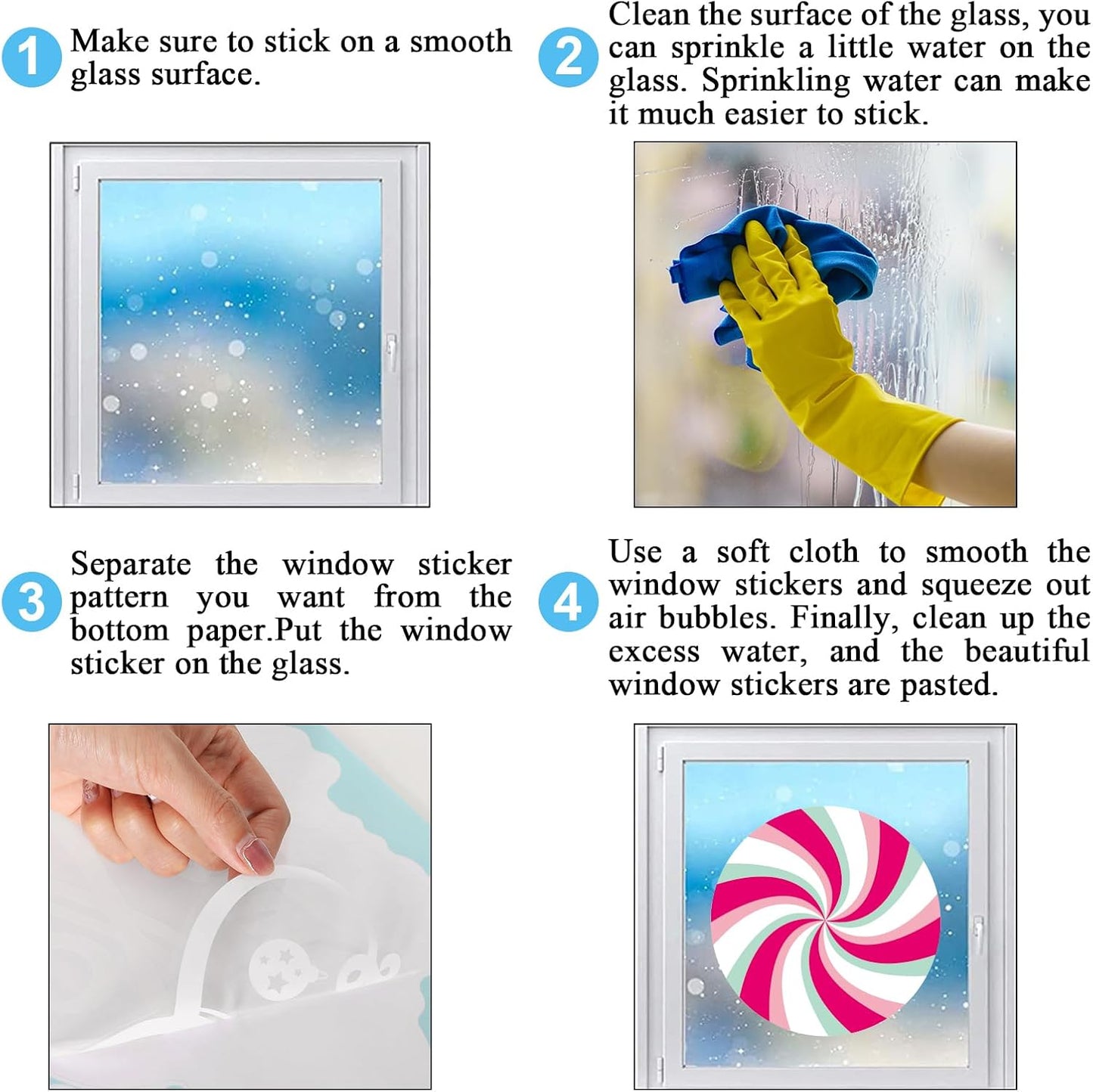 Christmas Window Cling Pink Green Candy Window Sticker Xmas Reusable PVC Window Decal for Winter Glass Mirror Decor, 9 Sheets