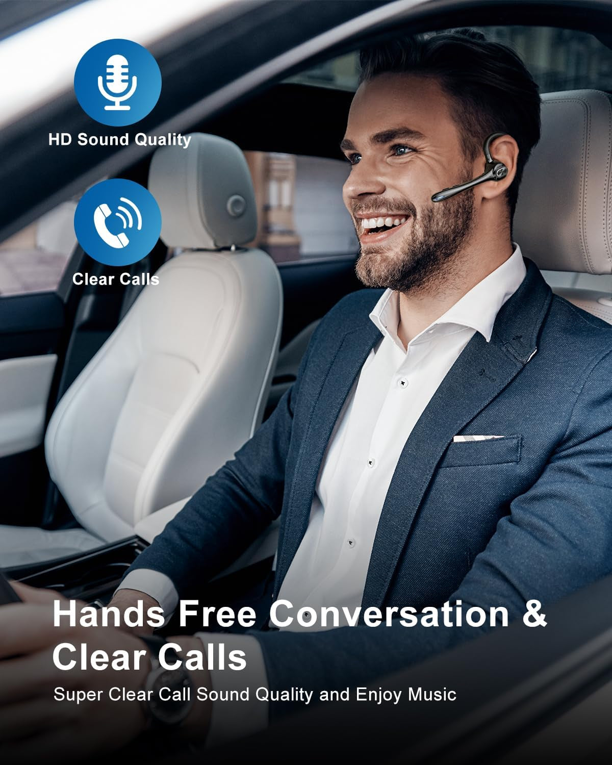 Earbuds Wireless Earpiece Bluetooth Headset with Noise Canceling Mic 160H Standby Time Hands Free Earphones Single Ear Headphone for Iphone Android Samsung Cell Phones PC TV Computer Game Trucker Work TRUCK DRIVER