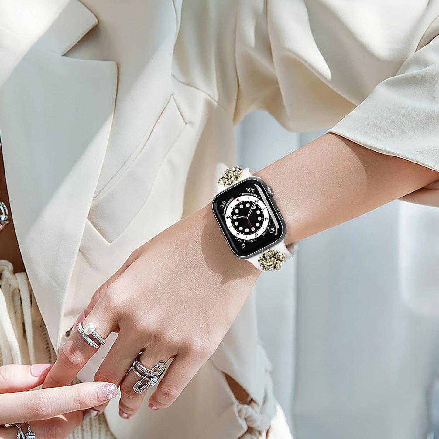 Designer Silicone Watch Band Compatible with Apple Watch 41Mm 40Mm 38Mm 45Mm 44Mm 42Mm 49Mm, Cute Women Iwatch Bracelet Charm Strap, Fancy Wristband for Series Ultra 8 7 6 5 4 3 2 1 SE