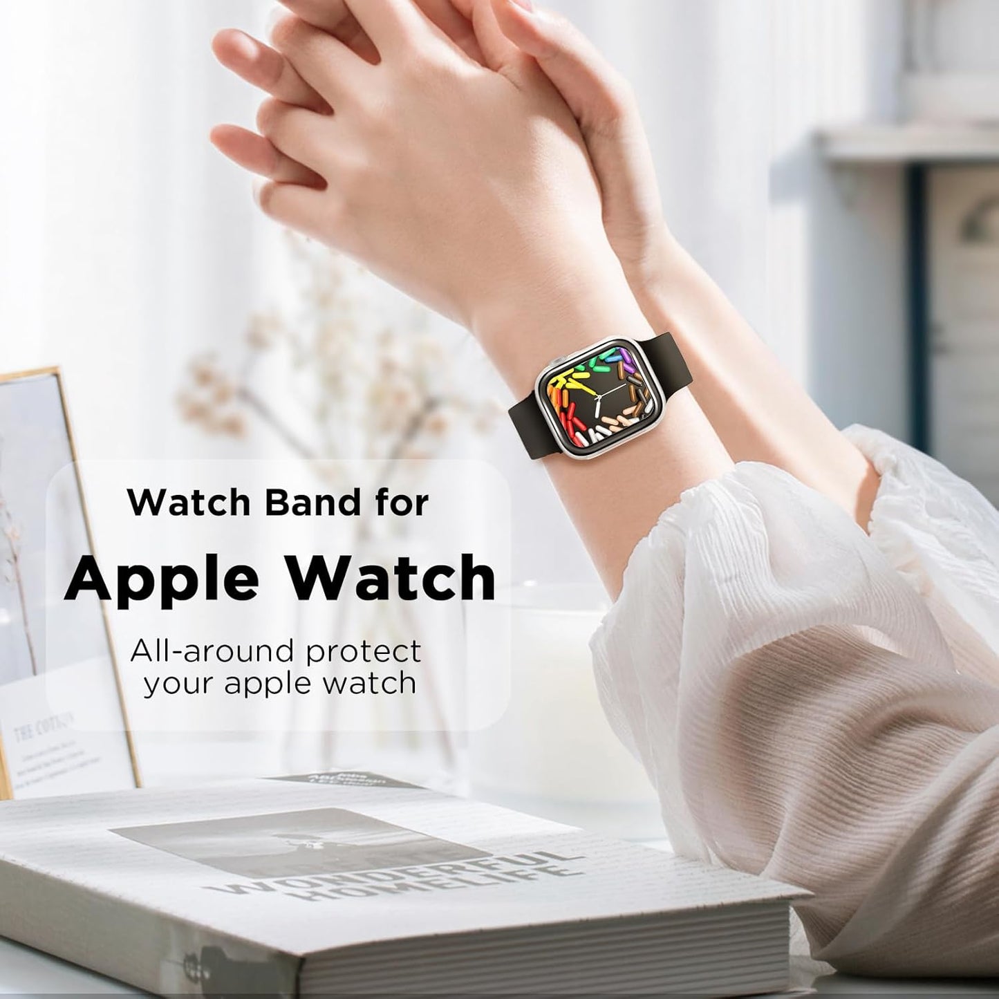 Sport Band Compatible for Apple Watch Band 41Mm 40Mm 38Mm 42Mm 46Mm 45Mm 44Mm 49Mm with Bumper Case, Women Girl Men Soft Silicone Strap for Iwatch Series 10 9 8 7 6 / SE 5 4 3 2 1 Ultra