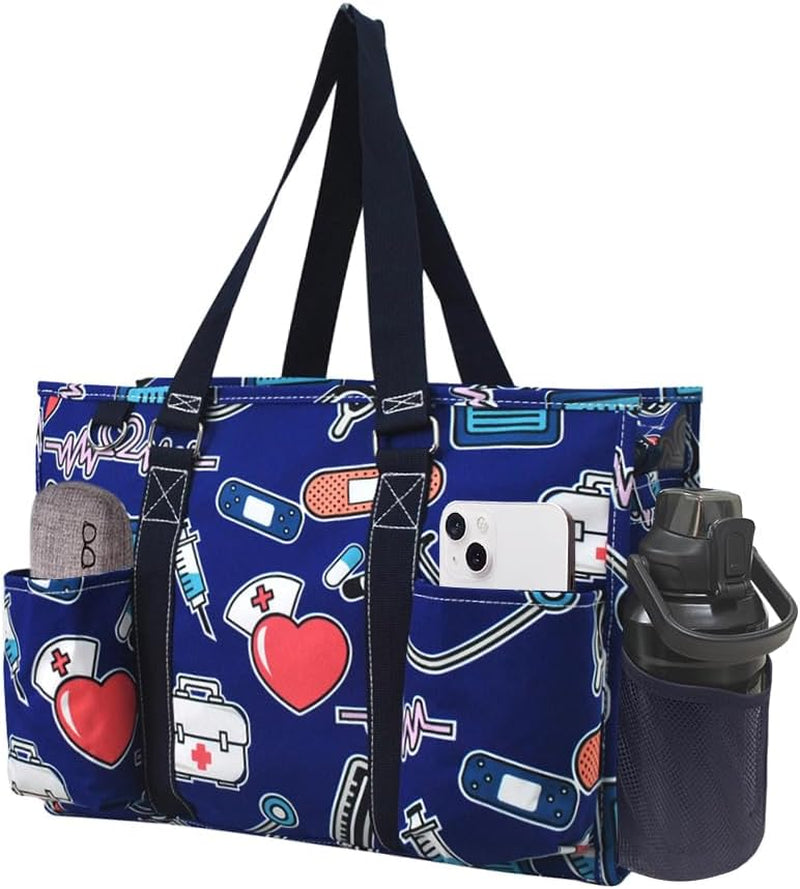 Utility Water Resistant Tote Bag, Top Zipper Closure, Perfect Gifts for Working Women, Nurses, Gym Bag