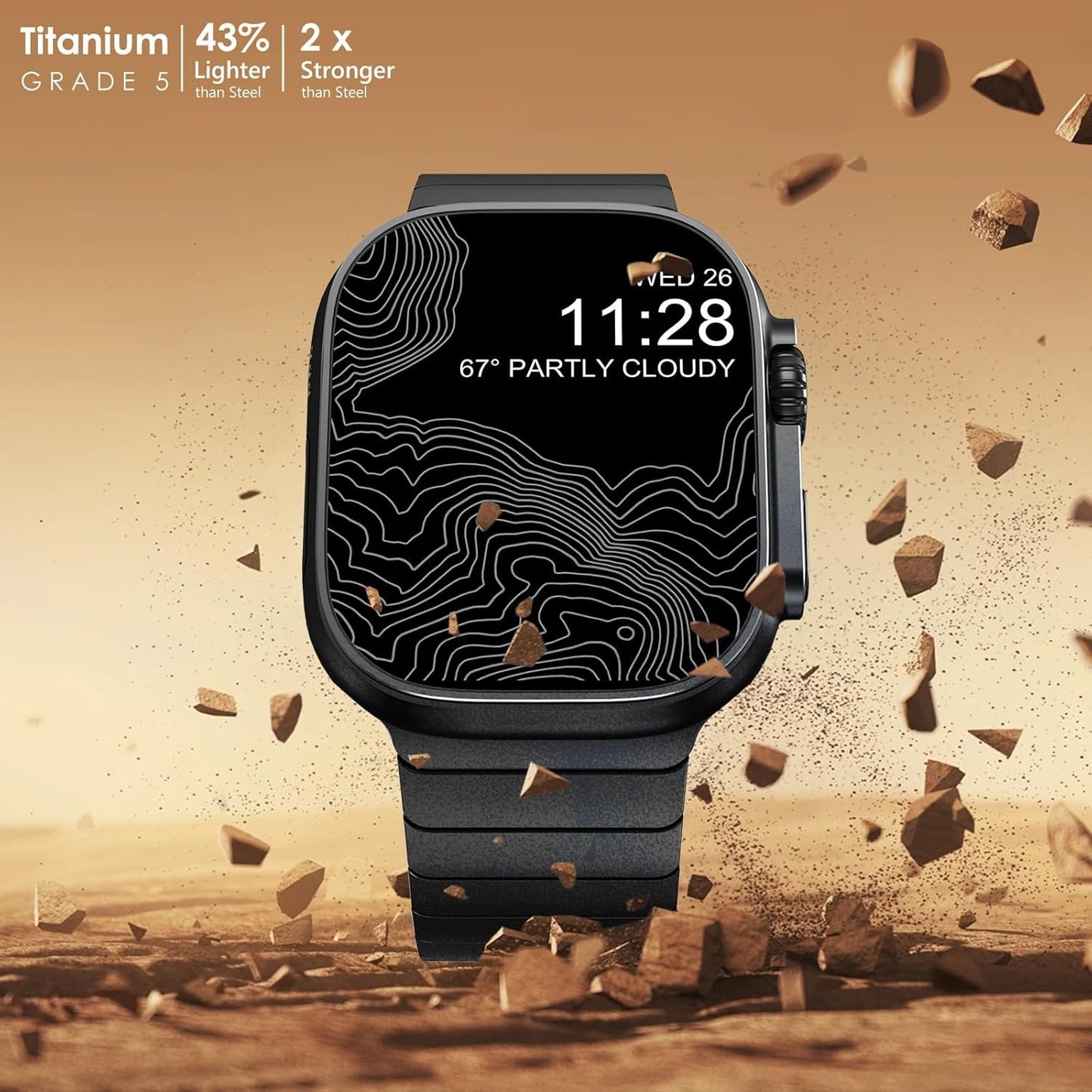 Titanium Band for Apple Watch Band, Lightweight Titanium Metal Strap for Apple Watch Ultra 2/Ultra 49Mm, Series 10 46Mm, 9/8/7 45Mm, SE2/6/5/4 44Mm, 3/2/1 42Mm, Black with Magnetic Clasp