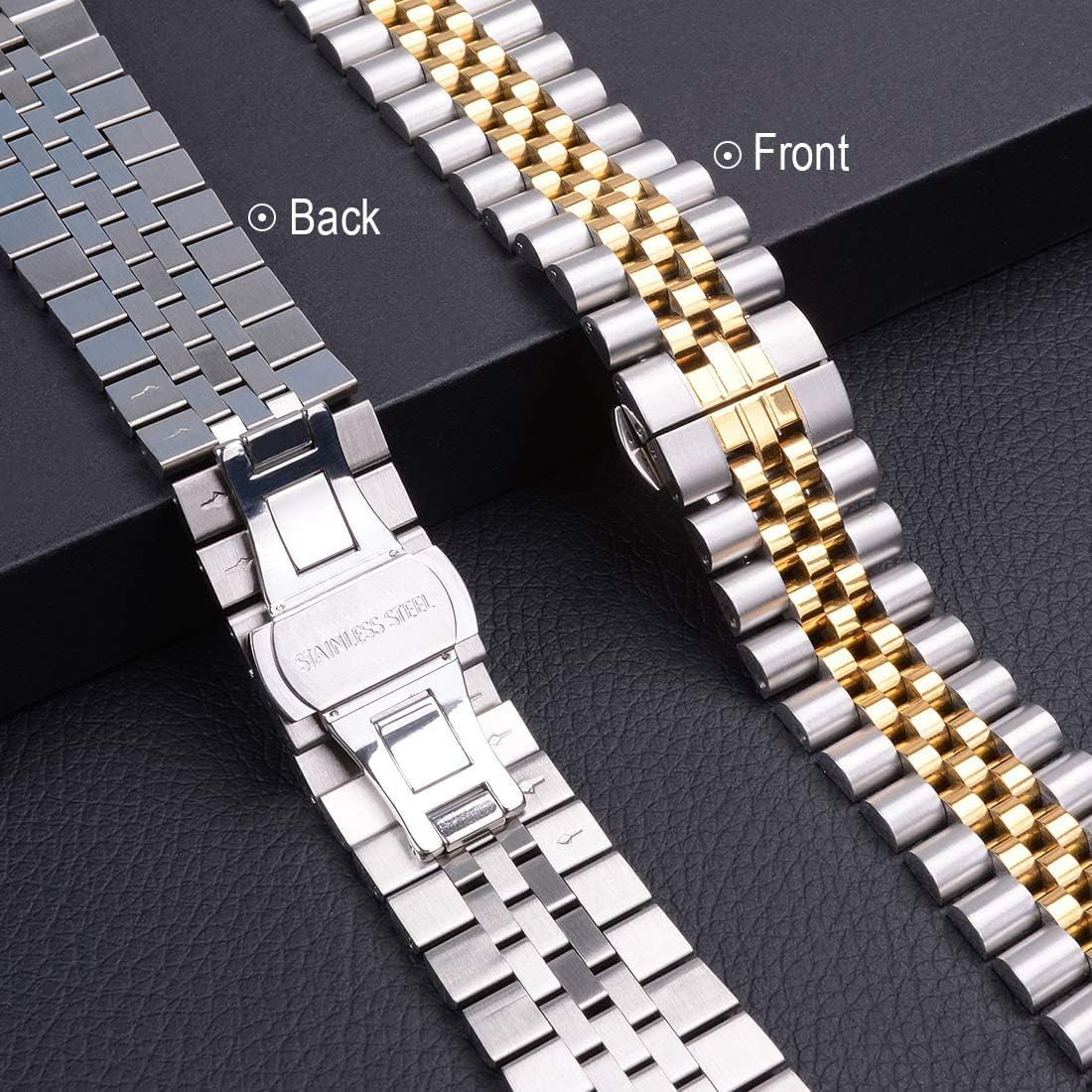 Compatible with Apple Watch Band 41Mm 40Mm 38Mm, Stainless Steel Heavy Band with Butterfly Folding Clasp Link Bracelet for Iwatch Series 9/8/7/6/Seseries 5/4/3 Women,Silver/Gold