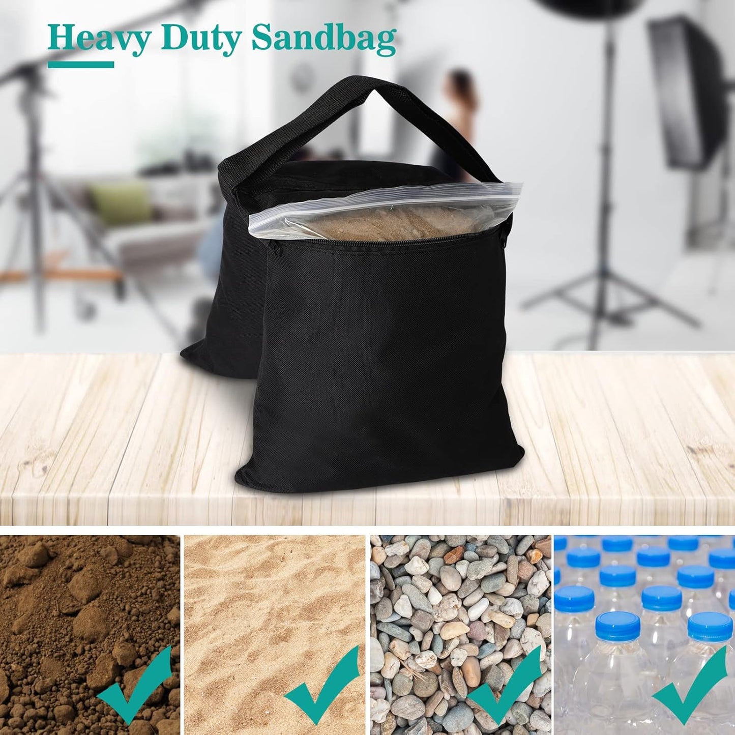 4 Packs Sandbags Weight Bags for Light Stand Photography Video Equipment, Heavy Duty Saddlebag for Backdrop Stand, Photo Tripod, Canopy, Pop up Tent, Umbrella Base, Fishing Chair, Picnic Table