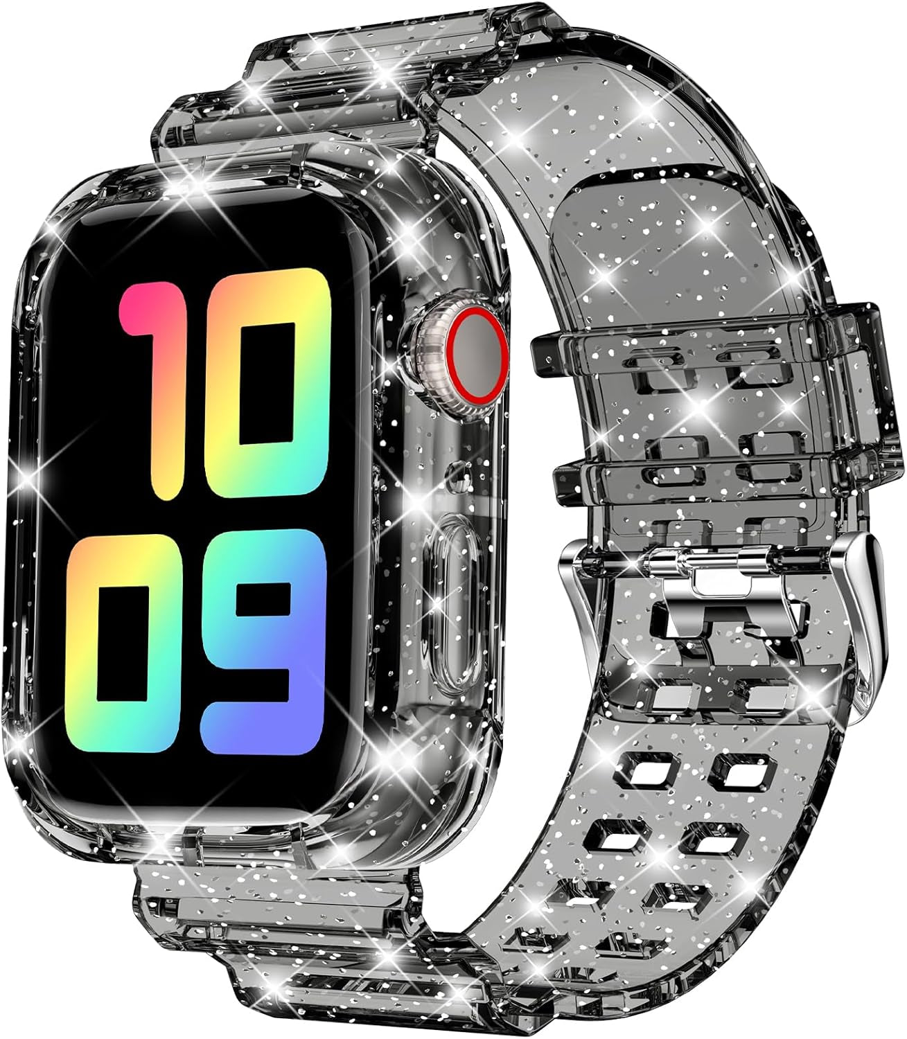 Compatible for Clear Apple Watch Band with Bumper Case, Women Men Glitter Bling TPU Sport Strap for Iwatch SE Ultra Series 10 9 8 7 6 5 4 3 2 1