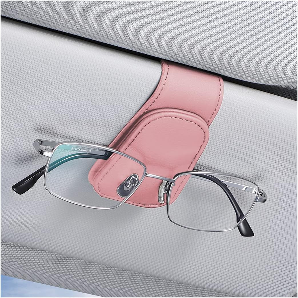 Sunglasses Holders for Car Sun Visor, Leather Eyeglasses Hanger Mounter, Magnetic Glasses Holder and Ticket Card Clip, Auto Interior Accessories Universal for SUV Pickup Truck TRUCK DRIVER