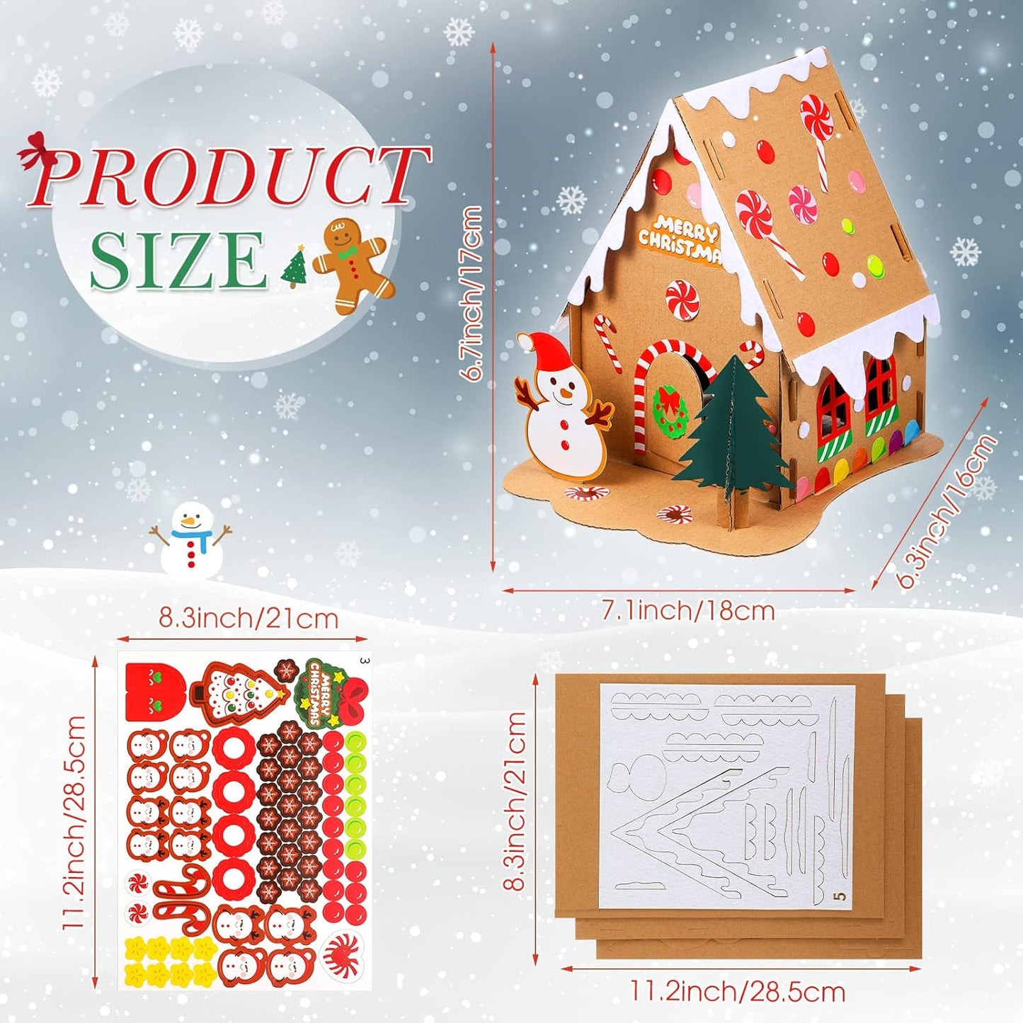 6 Set Christmas Cardboard Gingerbread House Kit Christmas DIY Crafts Decorations Fun Xmas Holiday Home Party Gifts