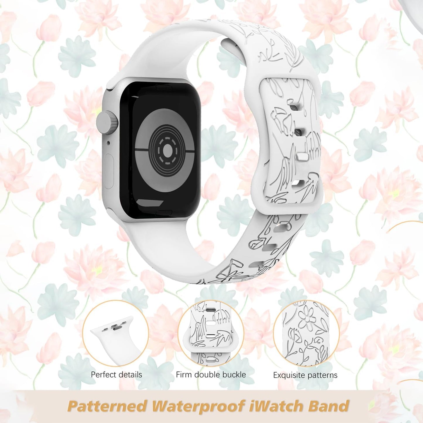 Cartoon Engraved Silicone Watch Band Compatible with Apple Watch Band 38Mm 40Mm 41Mm 42Mm 44Mm 45Mm 49Mm Designers Bands for I-Watch Series 8 7 6 5 4 3 2 2 SE Women Men