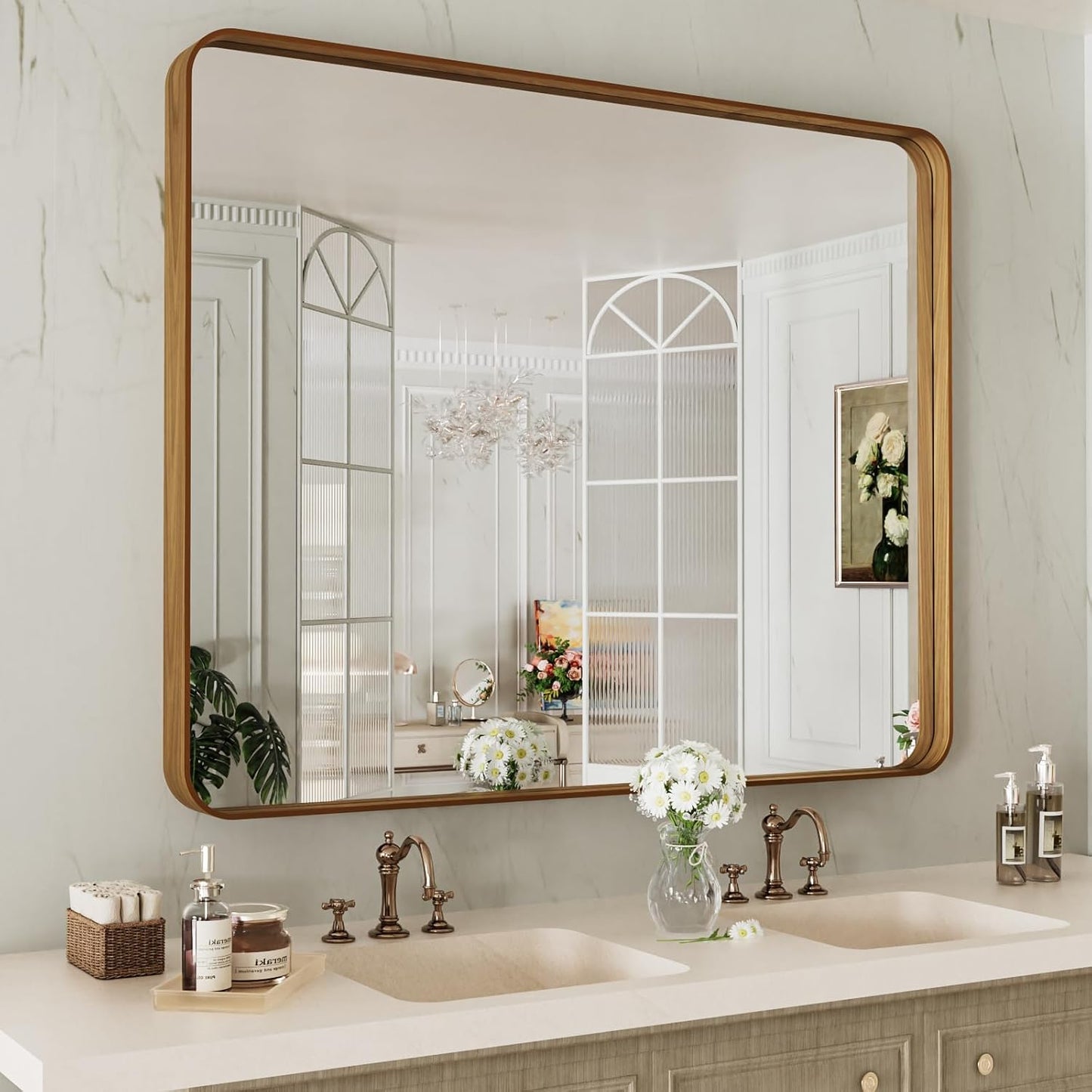 50X30 Inch Black Metal Framed Bathroom Mirror for Wall, Matte Black Bathroom Vanity Mirror Farmhouse, Large Rounded Rectangle Mirror, Anti-Rust, Tempered Glass, Hangs Horizontally or Vertically