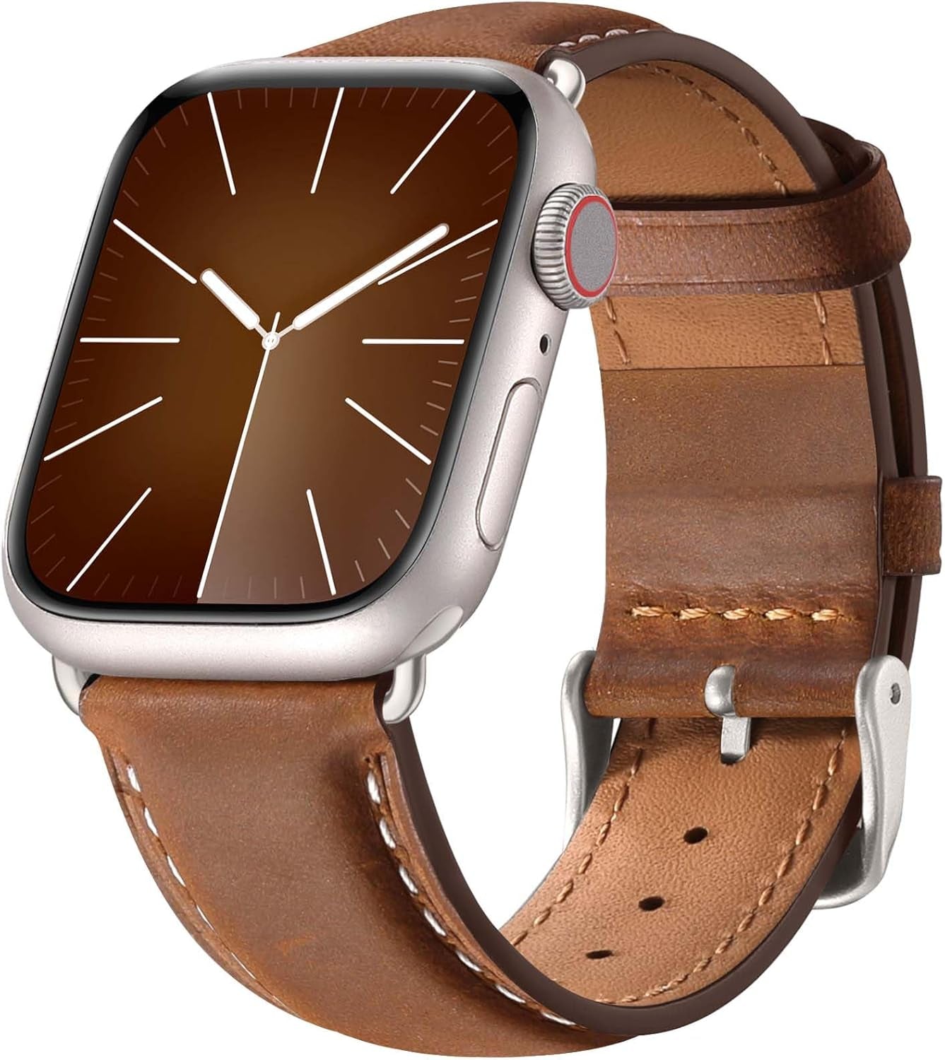 Leather Bands Compatible with Apple Watch Bands 49Mm 46Mm 45Mm 44Mm 42Mm 40Mm for Men Women, Vintage Genuine Leather Wristband Replacement Bands for Iwatch Series 10 9 8 7 6 5 4 3 2 1 SE Ultra2