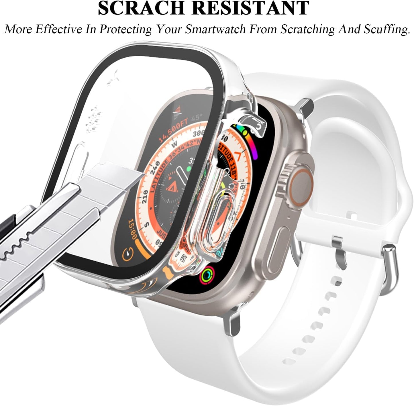 For Apple Watch Ultra 2 Band 49Mm and Case, for Apple Watch Ultra Silicone Soft Comfortable Strap with PC Hard Cover Built-In Tempered Glass Screen Protector for Iwatch Ultra