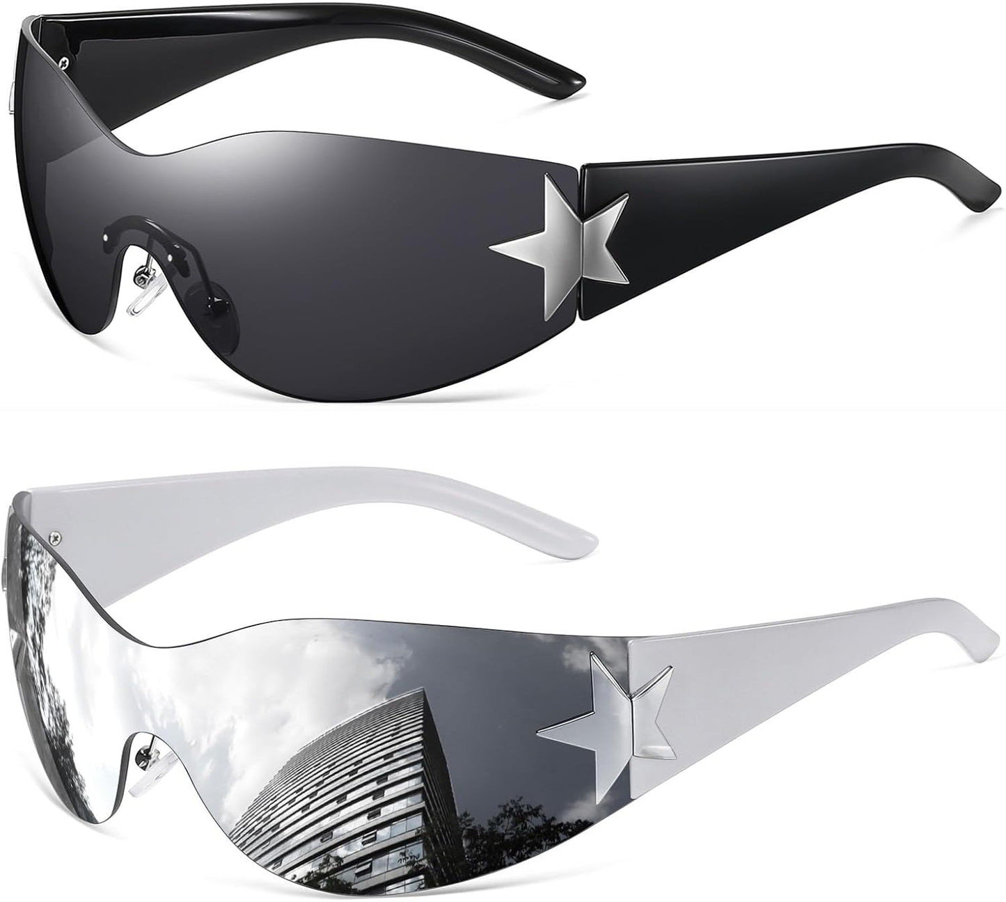 Y2K Sunglasses for Women Men Shield Wrap around Fashion Sunglasses Trendy Oversized Frameless Sun Glasses
