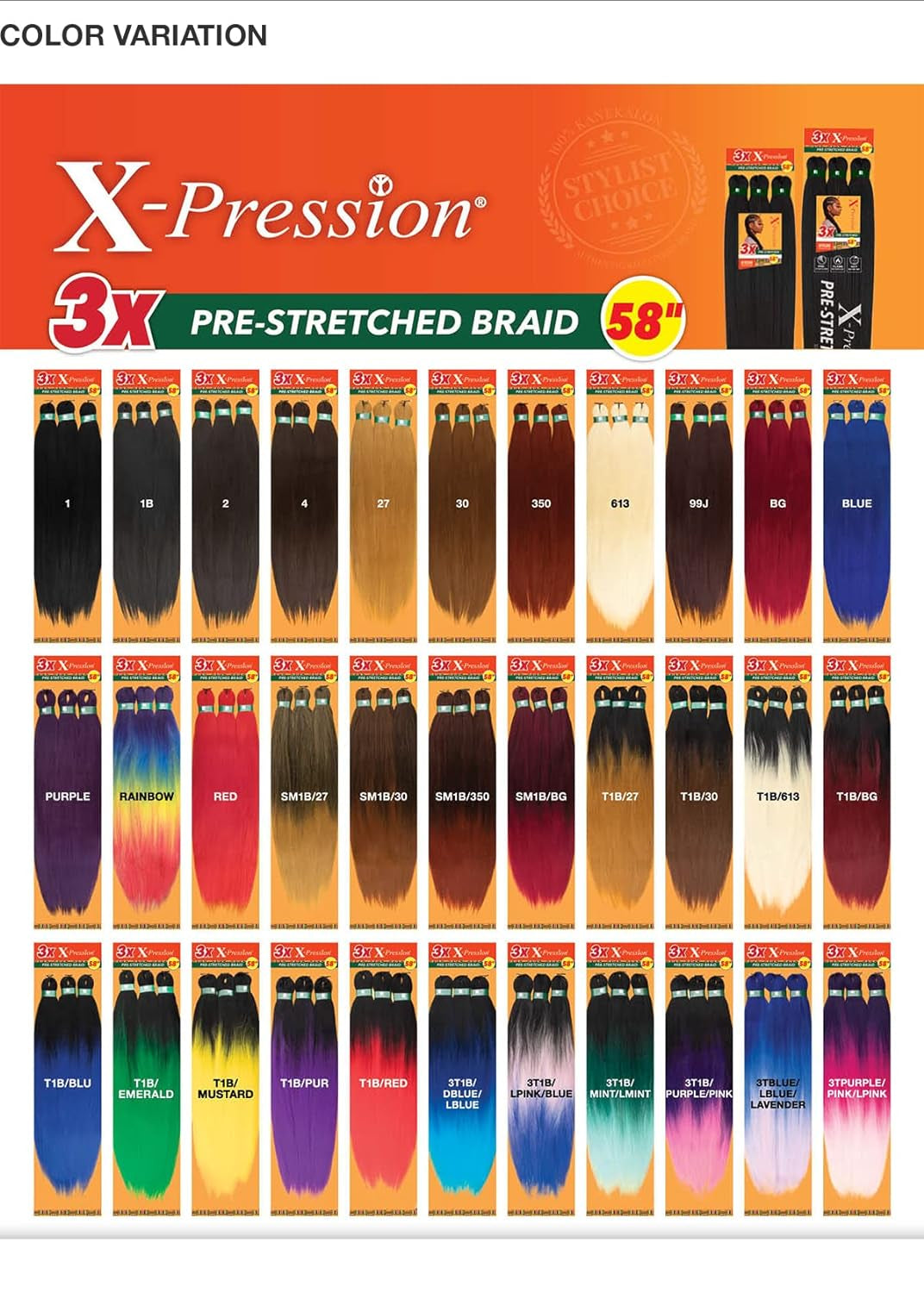 Braids African Collection 6X X-Pression Pre-Stretched Braid 58" (1-PACK, 2)
