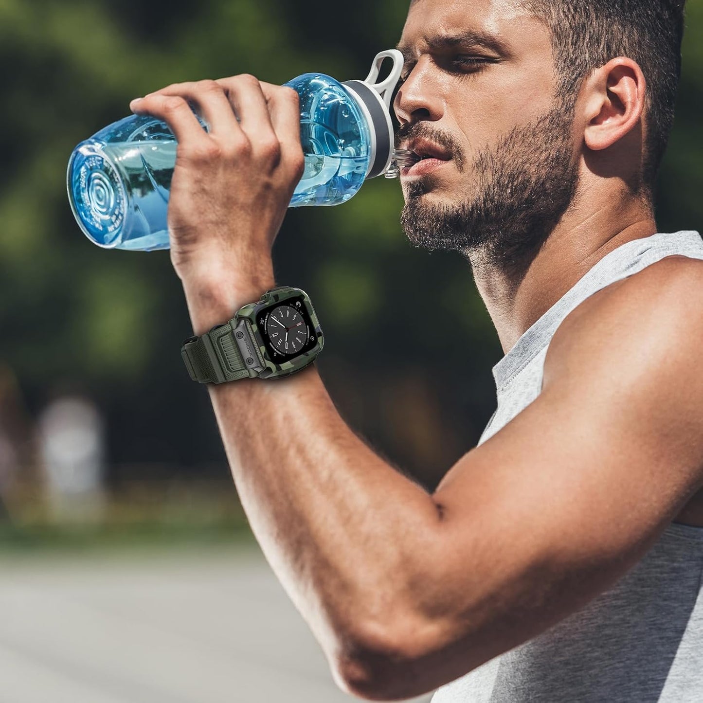 Compatible for Apple Watch Band 45Mm 44Mm 42Mm with Case,Men Rugged Sport Military TPU with Metal Pieces Strap with Bumper Cover for Iwatch Series 9/8/7/6/SE/5/4/3/2/1