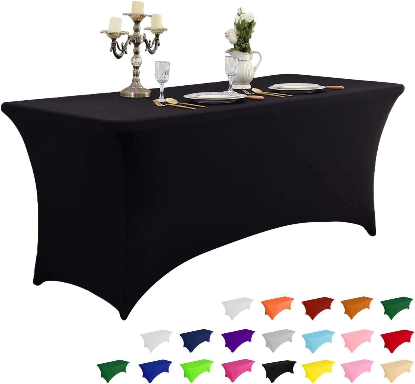 2 Pack 6FT Table Cloth for Rectangular Fitted Events Stretch Black Table Covers Washable Table Cover Spandex Tablecloth Table Protector for Party, Wedding, Cocktail, Banquet, Festival