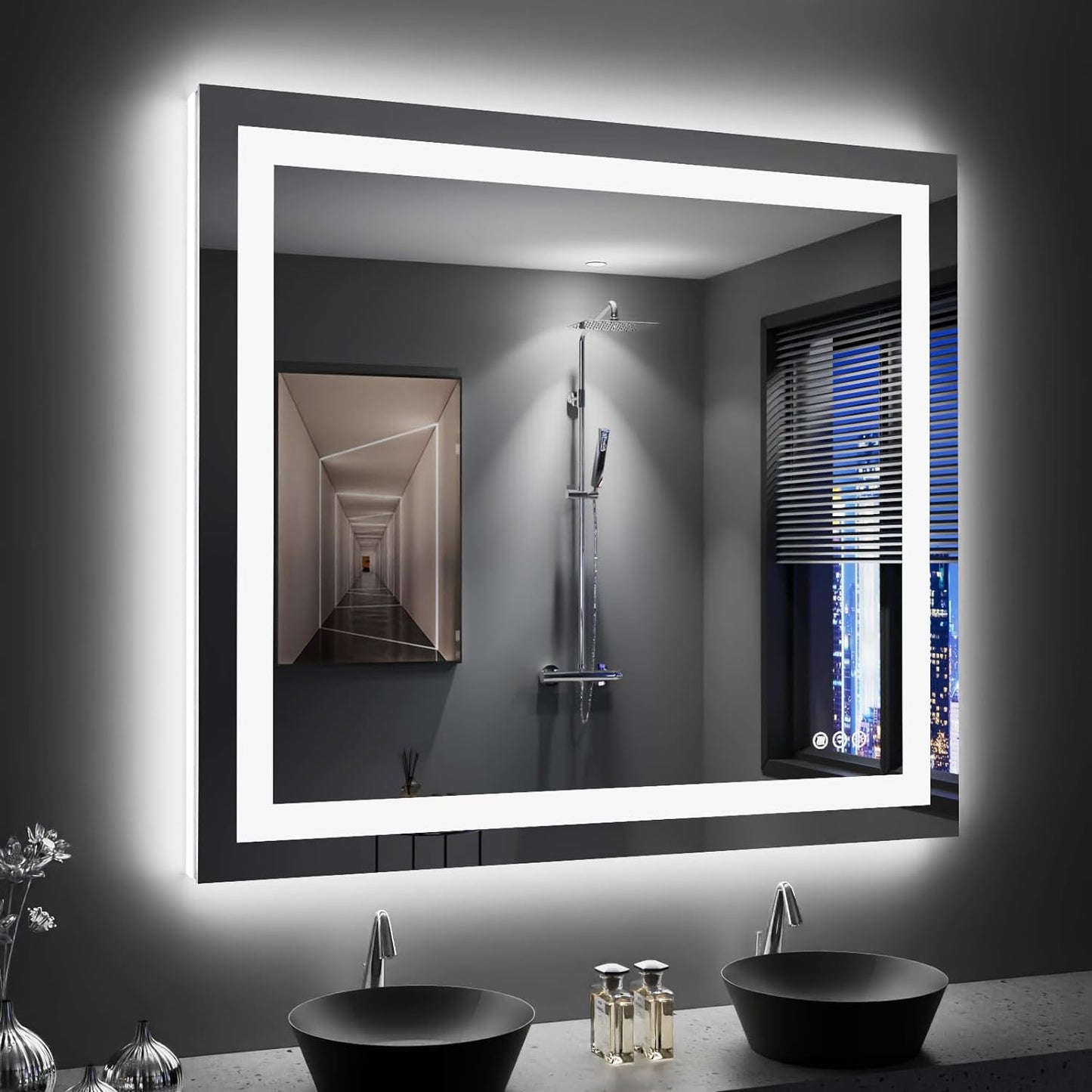 60”X30“ RGB LED Bathroom Mirror with Lights for Bathroom, Anti-Fog, Dimmable,Multiple Light Modes, RGB Backlit + Front Light, Memory Function, Tempered Glass