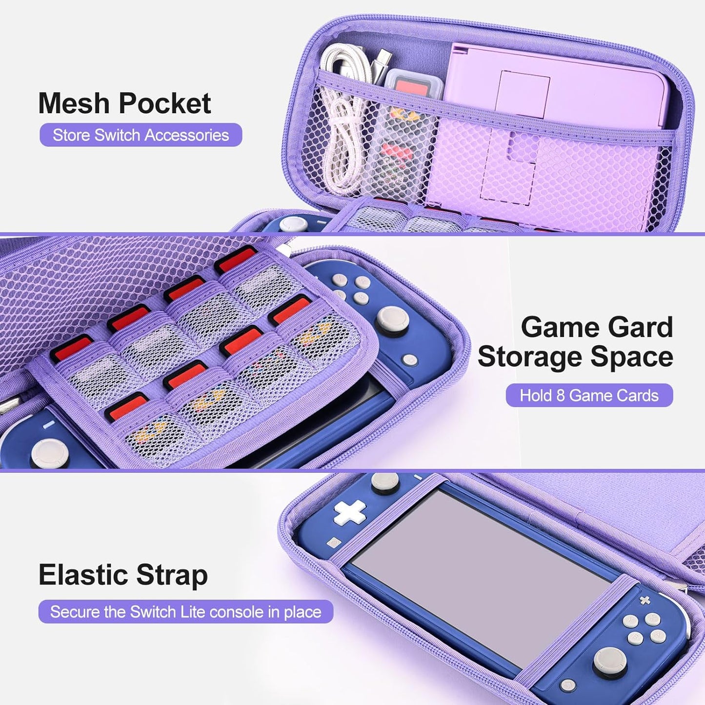 Switch Lite Case 18 in 1 Switch Lite Accessories Bundle with Switch Lite Carrying Case, Switch Game Case, Switch Lite Screen Protector, Switch Thumb Grips (Purple)