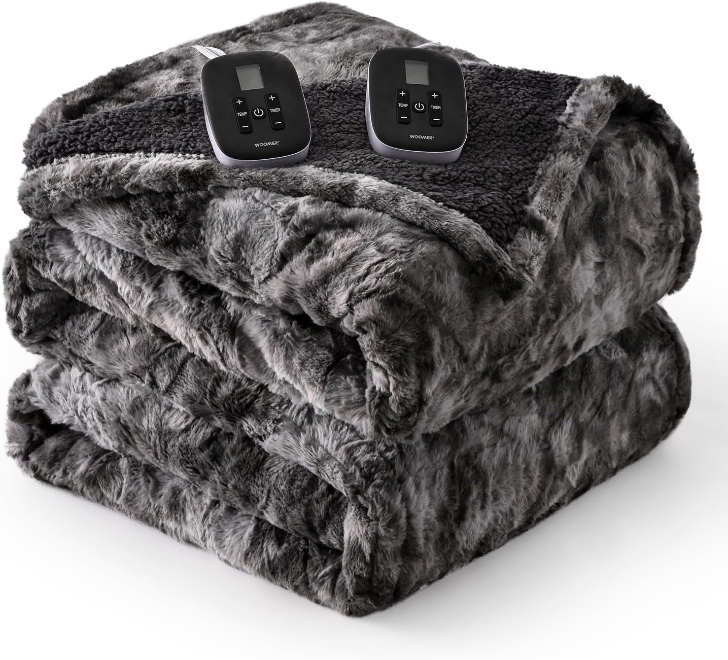 [5 Year Warranty Heated Blanket King Size, Dual Control, Electric Blanket 90"X 100", Double-Sided Faux Fur&Sherpa, Overheat Protection, 10 Heating Levels & 12H Auto Off, CPF, Home Office