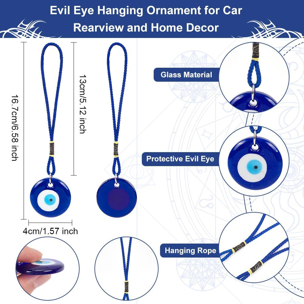 4Pcs Blue Evil Eye Glass Hanging Pendant Car Charm Ornament Evil Eye Decor Turkish Greek Amulet Car Accessories Evil Eye Charm for Good Luck Protection Wedding Party Christmas Favors Gift