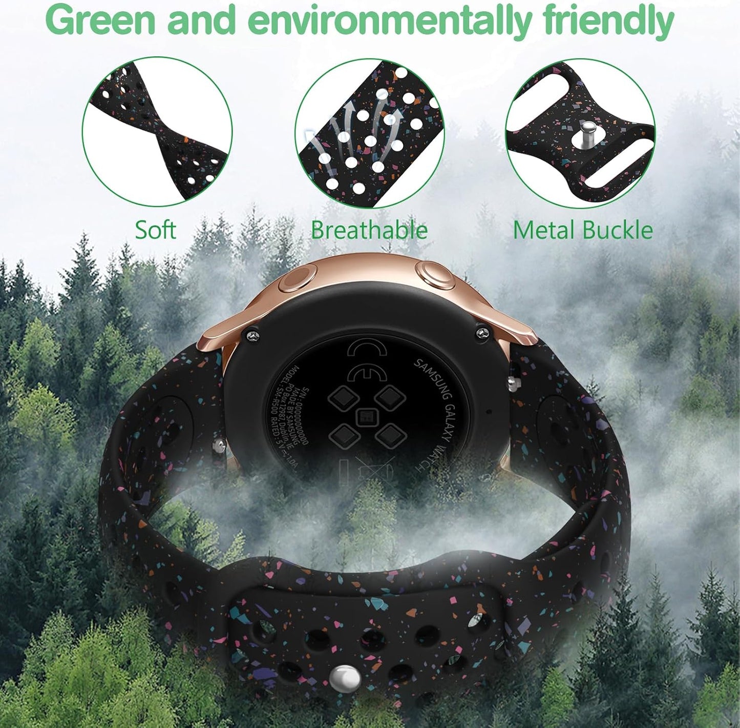 Breathable Sport Band Compatible with Samsung Galaxy Watch 6/5/4 Band 40Mm 44Mm, Galaxy Watch 5 Pro 45Mm,Galaxy Active 2,Galaxy Watch 3,20Mm Soft Silicone Waterproof Strap for Women