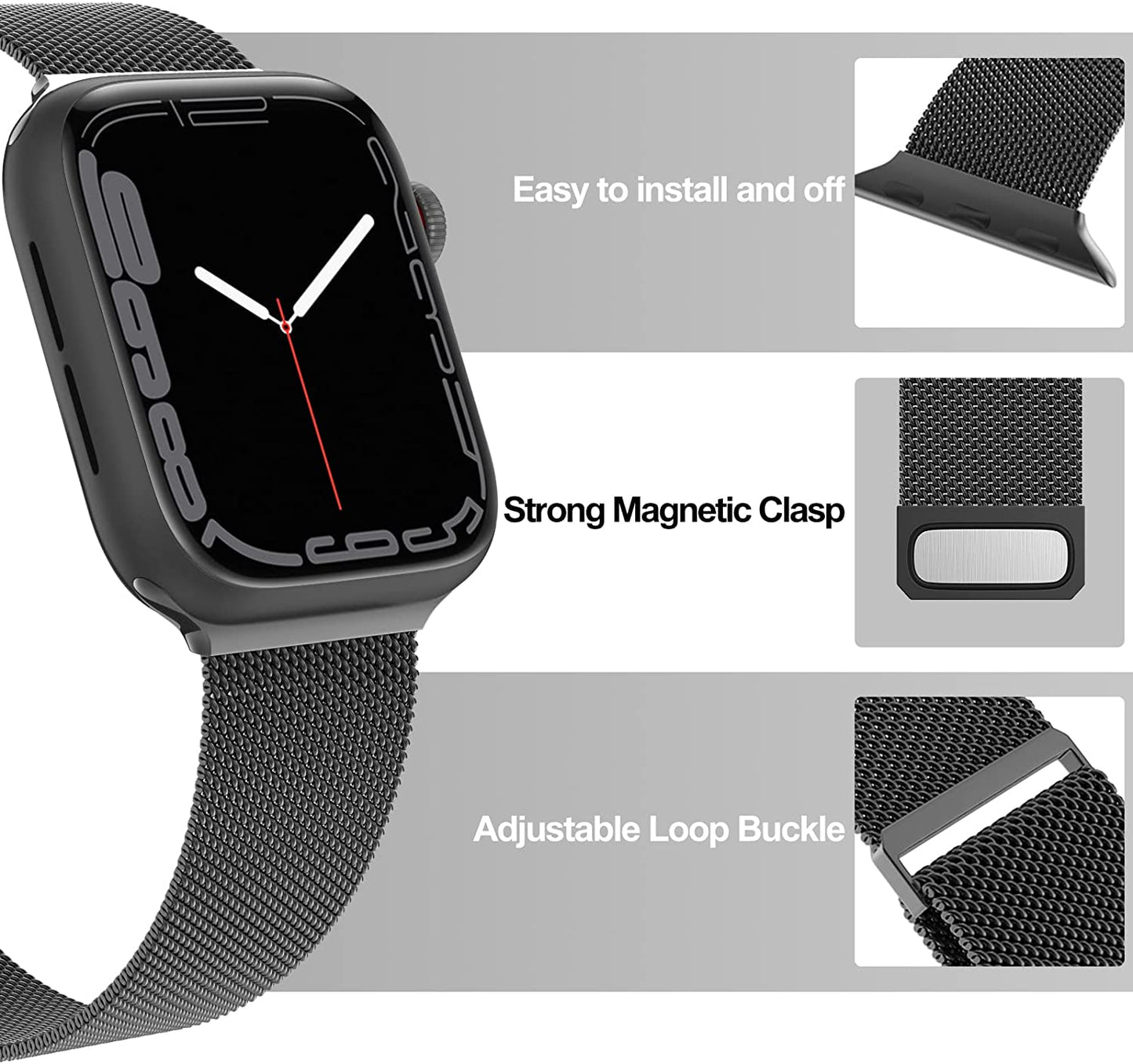 Compatible with Apple Watch Band 42Mm 44Mm 45Mm 49Mm 38Mm 40Mm 41Mm,Stainless Steel Mesh Loop Magnetic Clasp for Iwatch Ultra Series 9 8 SE 7 6 5 4 3 2 Women Men -49Mm/45Mm/44Mm/42Mmm Black