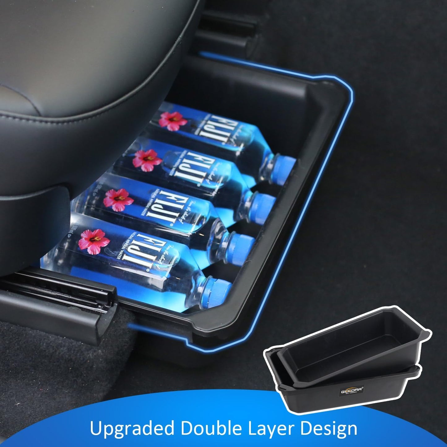 Under Seat Storage Box Organizer for Tesla Model Y (1 Pack), Upgraded ABS + TPE Double Layer Hidden Storage Box, Washable Underseat Storage Organizer Fit Tesla Model Y Accessories 2021-2024