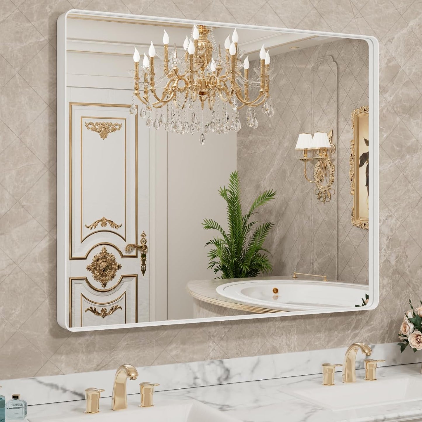 50X30 Inch Black Metal Framed Bathroom Mirror for Wall, Matte Black Bathroom Vanity Mirror Farmhouse, Large Rounded Rectangle Mirror, Anti-Rust, Tempered Glass, Hangs Horizontally or Vertically