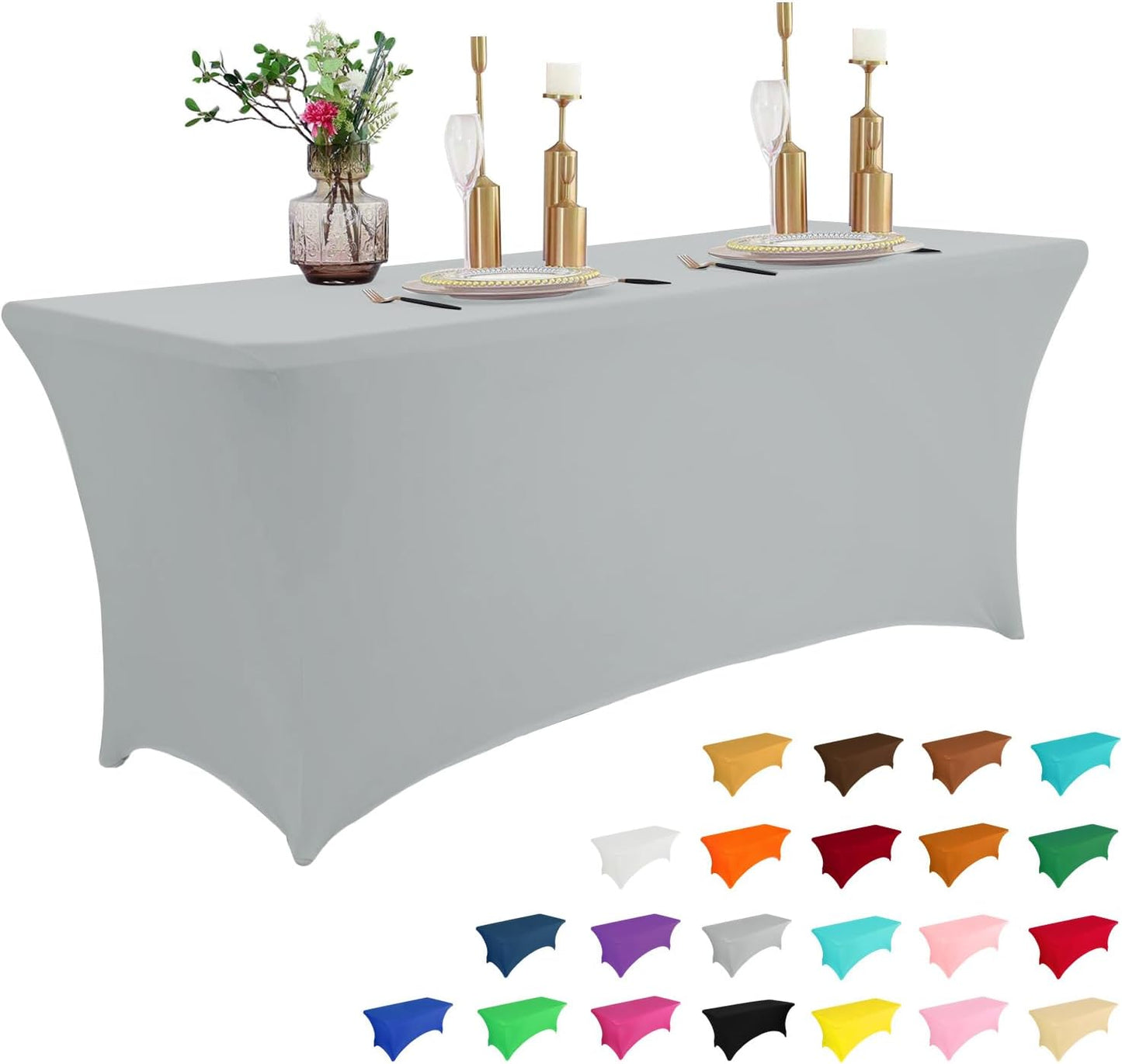 2 Pack 6FT Table Cloth for Rectangular Fitted Events Stretch Black Table Covers Washable Table Cover Spandex Tablecloth Table Protector for Party, Wedding, Cocktail, Banquet, Festival
