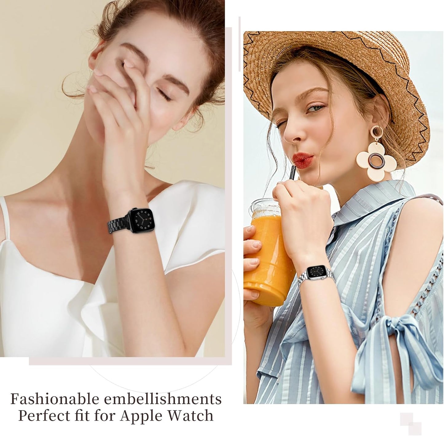 Thin Metal Bands Compatible with Apple Watch Band 38Mm 40Mm 41Mm 42Mm 44Mm 45Mm 46Mm 49Mm, Slim Stainless Steel Wristband Strap for Iwatch Ultra SE Series 10 9 8 7 6 5 4 3 2 1-Black+Silver