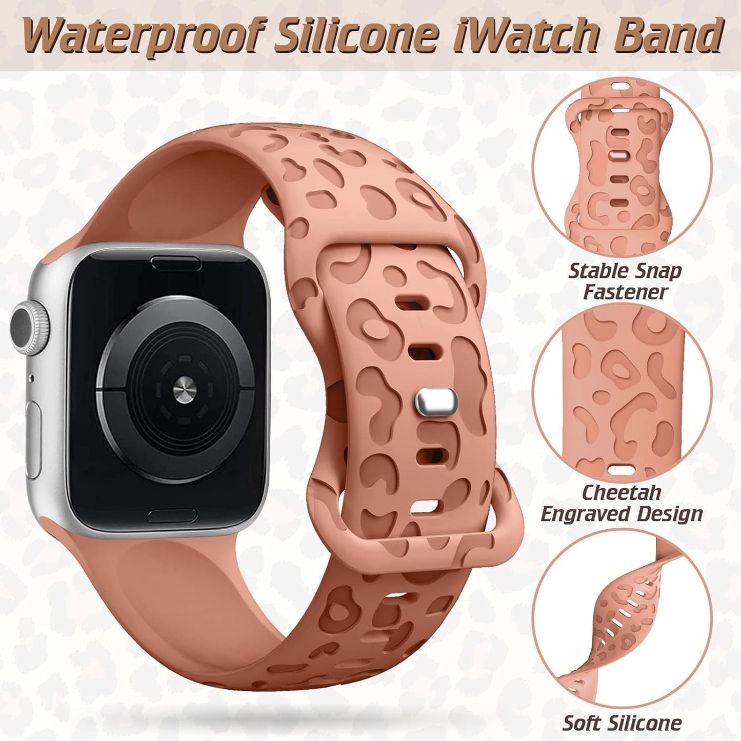 Leopard Engraved Silicone Watch Band Compatible with Apple Watch Band 38Mm 40Mm 41Mm 42Mm 44Mm 45Mm 49Mm Women Men Wristbands Compatible with Iwatch Series 8 7 6 5 4 3 2 1 SE