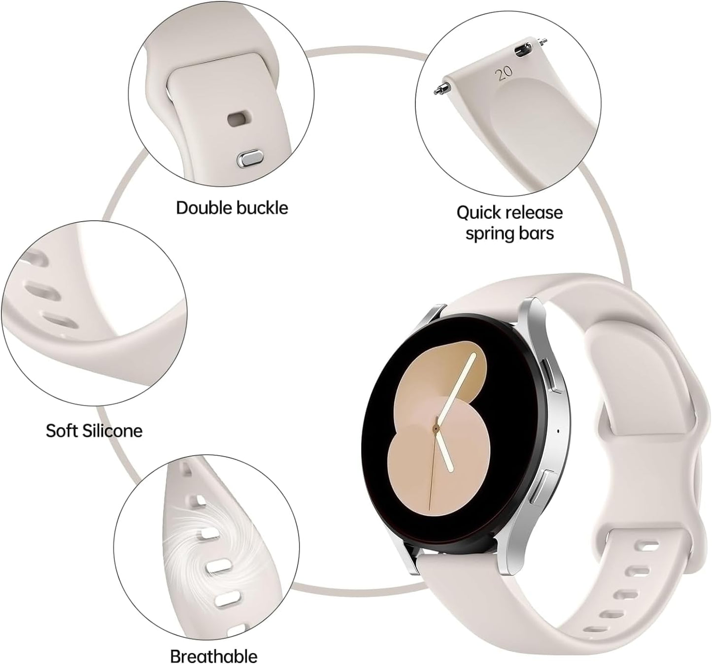 Compatible with Samsung Galaxy Watch 6 Classic Band 47Mm 43Mm 44Mm 40Mm, 20Mm Sport Watch Band for Samsung Watch 6 5 4 Men Women with Quick Release Pins