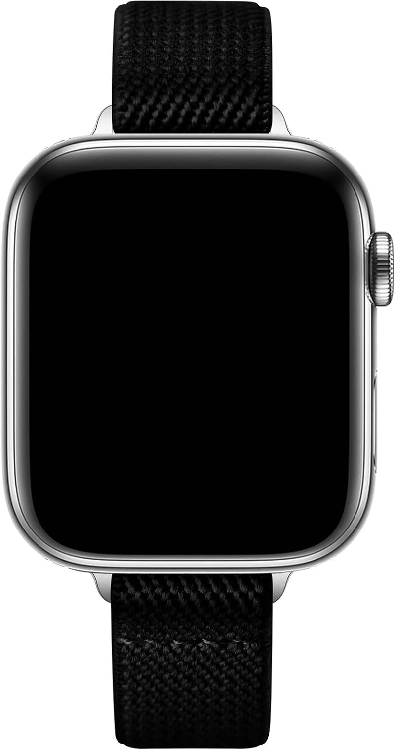 Slim Stretchy Bands Compatible with Apple Watch Band 41Mm 40Mm 38Mm, Women Elastics Nylon Thin Band Strap for Iwatch SE2 SE Series 9 8 7 6 5 4 3 2 1 (Black/Silver, 41Mm 40Mm 38Mm)