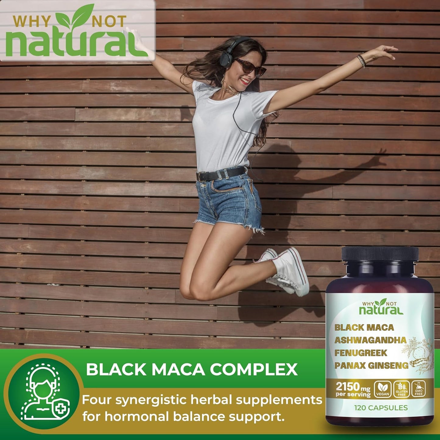 4-In-1 Organic Black Maca Root, Ashwagandha, Fenugreek, Panax Ginseng Capsules, Supplement for Men and Women (120 Count (Pack of 1) TLBH
