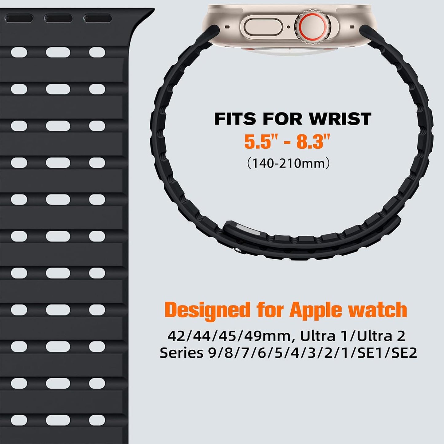 Compatible with Apple Watch Ultra 2/Ultra Band 49Mm/46Mm/45Mm/44Mm/42Mm(3/2/1) Men Women, Magnetic Silicone Rugged Sport Watchband for Iwatch SE2/SE/10/9/8/7/6/5/4