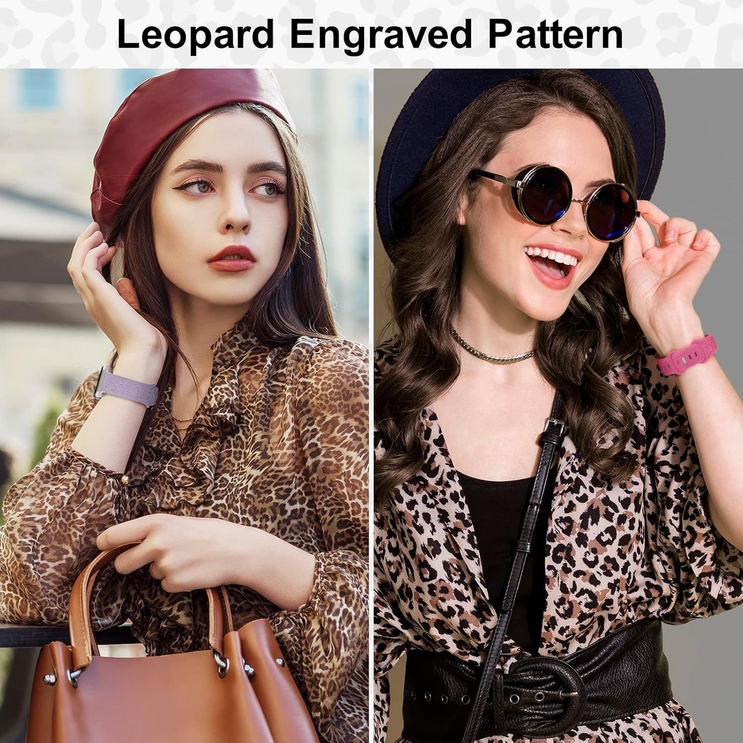 Leopard Engraved Band Compatible with Apple Watch Band 38Mm 40Mm 41Mm 42Mm 44Mm 45Mm 49Mm, Soft Silicone Strap Cheetah Pattern Wristband for Iwatch Ultra Series 8 7 SE 6 5 4 3 2 1 Women Men