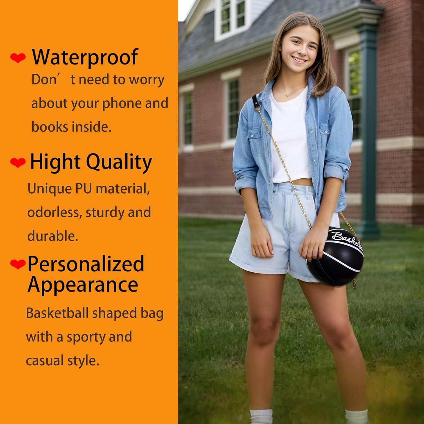 Adorable Basketball-Shaped Shoulder Bag for Girls