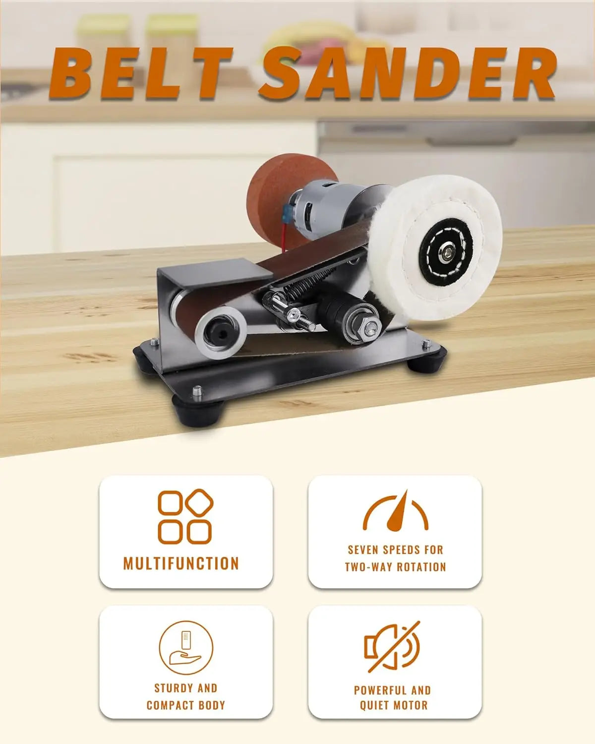 Mini Belt Sander Electric Spindle Sander 15° Belt Sander for Knife Making 7 Adjustable Speed Knife Polishing Kit