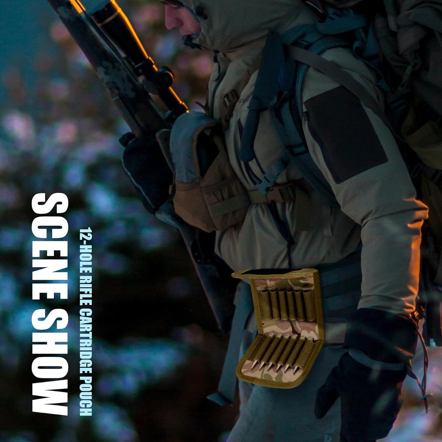 Tactical Molle Outdoor 12 round Rifle Ammo Bag Foldable Utility Hunting Rifle Magazine Pouch 12 Rifle Bullets Cartridge Holder