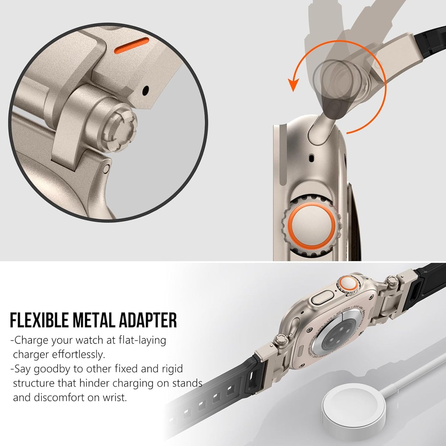for Apple Watch Ultra 2 Band 49Mm for Apple Watch Band Series 9/8/SE2/7/6/SE/5/4/3/2/1 45Mm/44Mm/42Mm Durable Metal Connector Band, Rugged TPU Sport Replacement Band