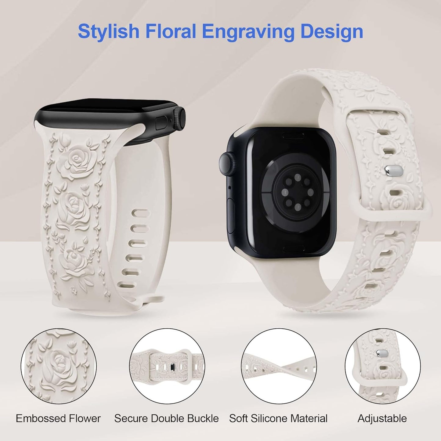15 Pack Floral Engraved Bands Compatible with Apple Watch Band 49Mm 46Mm 45Mm 44Mm 42Mm 41Mm 40Mm 38Mm for Women Men, Flower Silicone Strap for Iwatch Series Ultra 10 9 8 SE 7 6 5 4 3 2 1