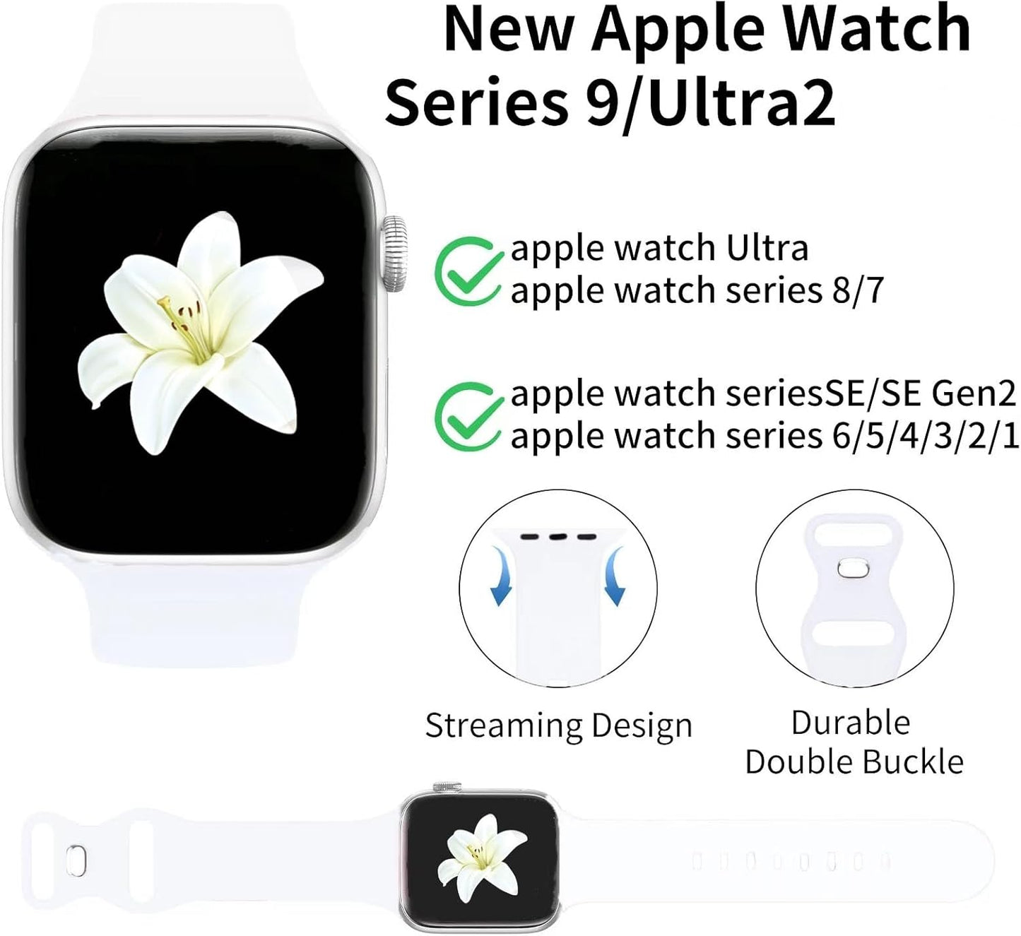 Band Compatible with Apple Watch 38Mm 40Mm 41Mm 42Mm 44Mm 45Mm 49Mm, Replacement Soft Silicone Sport Strap for Iwatch Series Ultra 9/8/7/6/5/4/3/2/1 SE Women Men