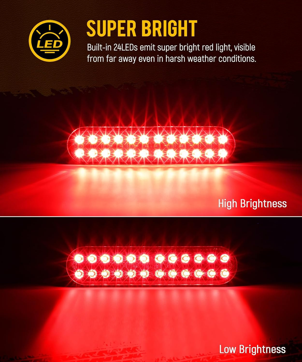2Pcs 7.5 Inch Aluminum Housing Red 24Leds Trailer Stop Brake Turn Signal Tail Light, Surface Mount Marker Lights of Trailer Truck Tractor RV Pickup Golf Cart Motorcycle, IP67 Waterproof TRUCK DRIVER