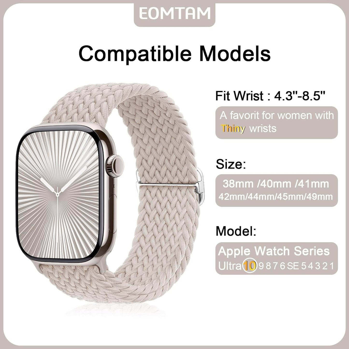 5 Pack Braided Stretchy Adjustable Straps Compatible for Apple Watch Band 38Mm 40Mm 41Mm 42Mm 44Mm 45Mm 46Mm 49Mm for Women Men ,Sport Elastic Nylon Cloth Wristbands for Iwatch Series 10 9 8 SE 7 6 5 4 3 Ultra 2/1(Succulent,38)