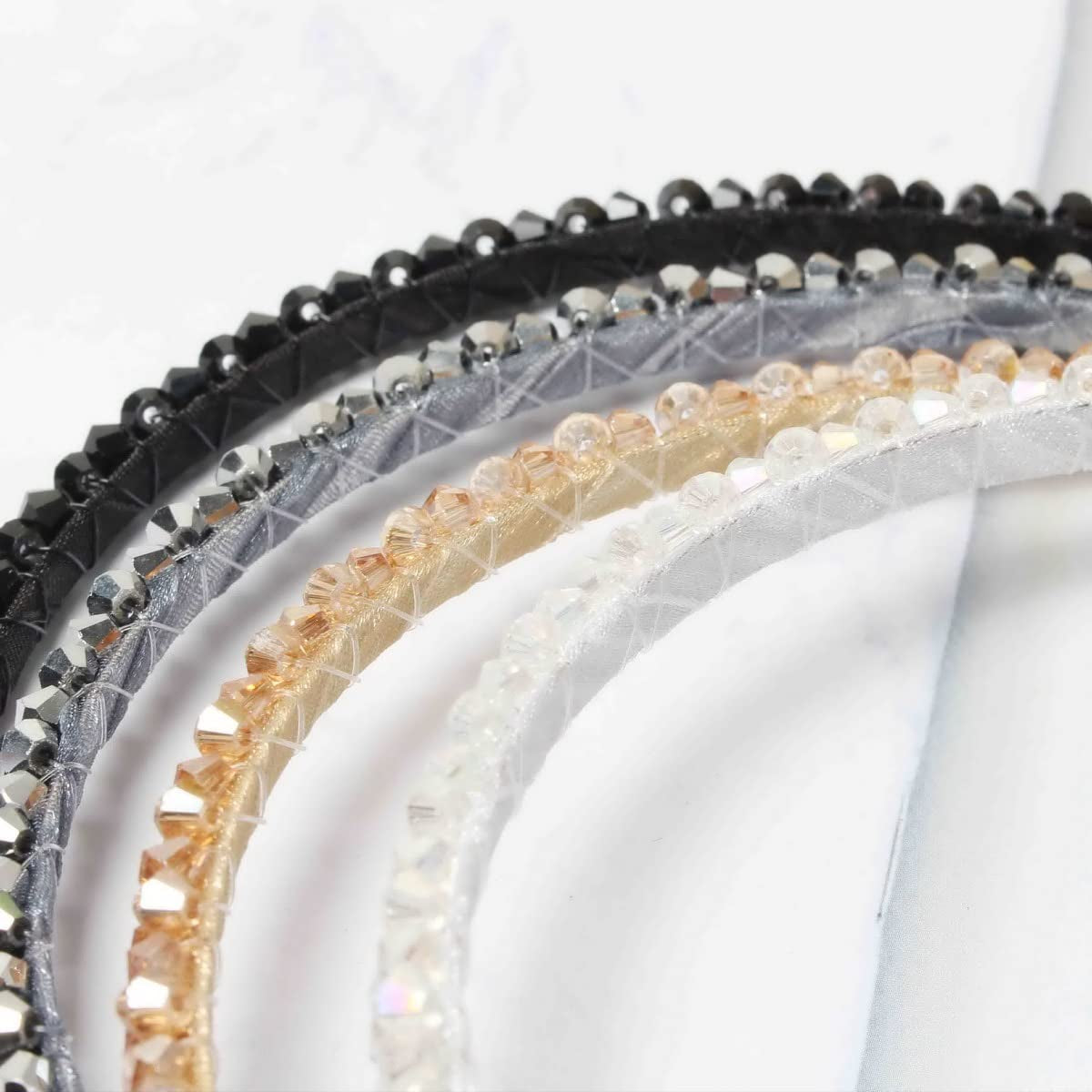 4 PK Crystal Rhinestone Headbands for Women Girls Double Rows Sparkly Beaded Hair Hoops Clear Black Weave Narrow Hair Bands Hair Accessories (Color A)