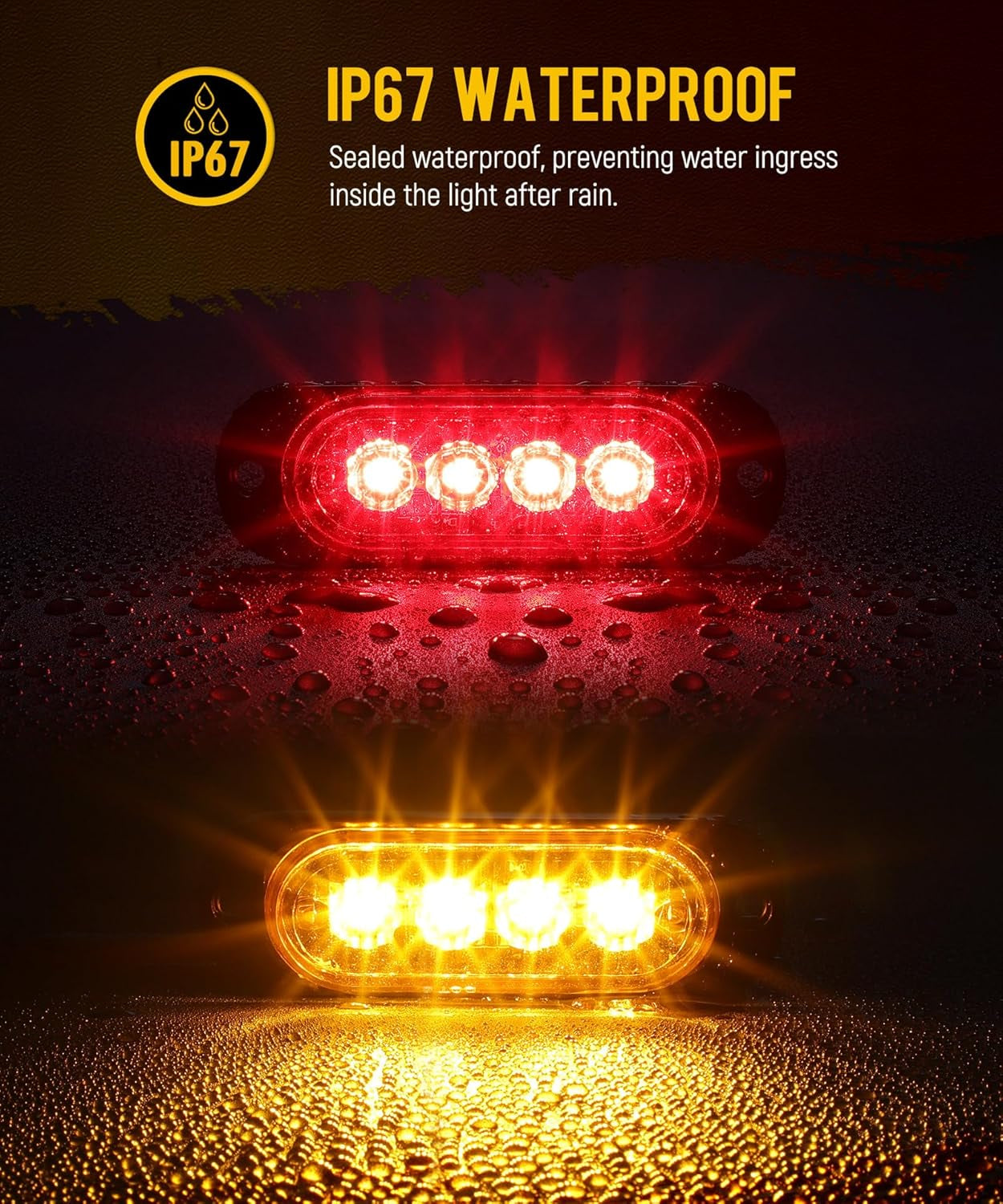 4Pcs 3.4 Inch Aluminum Housing Red/Amber LED Clearance Side Marker Lights, Surface Mount Marker Lights of Trailer Pickup Truck Tractor RV Motorcycle Golf Cart, IP67 Waterproof(2Red +2 Amber)