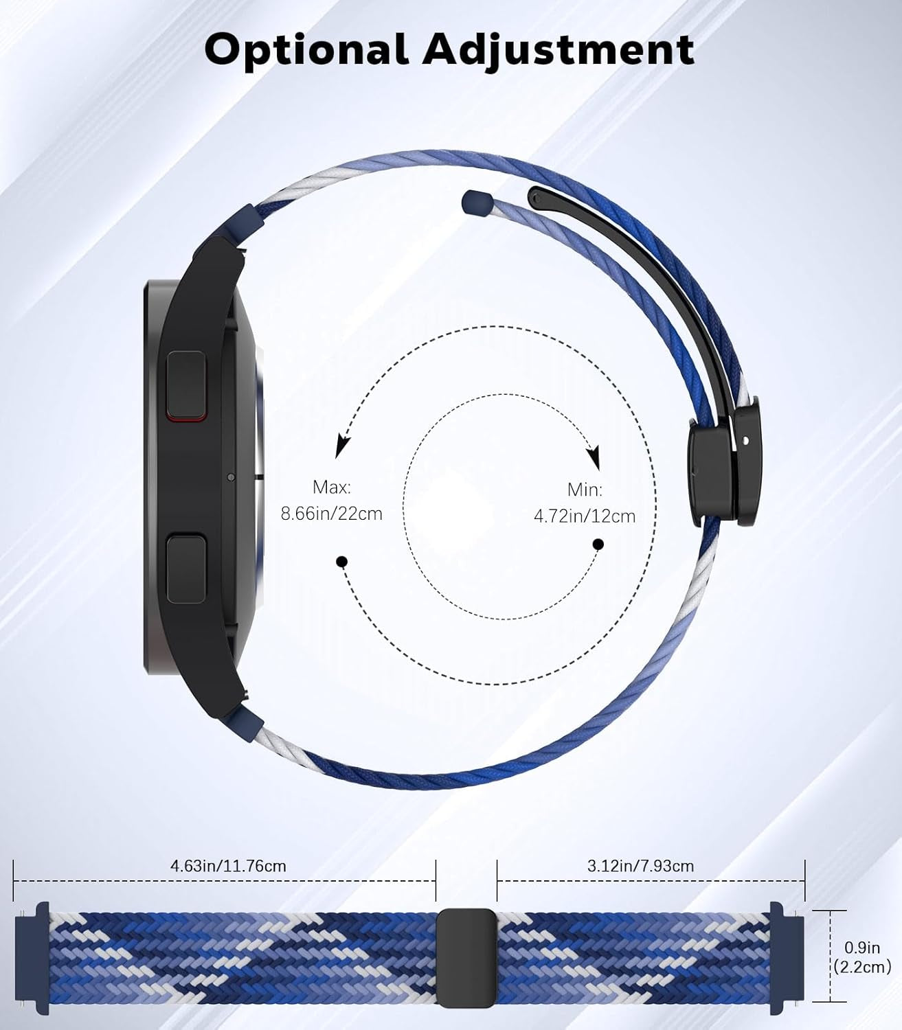 Braided Solo Loop Compatible with Samsung Galaxy Watch 6 5 4 Band 40Mm 44Mm/6 Classic 43Mm 47Mm/5 Pro 45Mm/4 Classic 42Mm 46Mm/3 41Mm/Active 2, 20Mm Stretchy Sport Band, Colorful Blue
