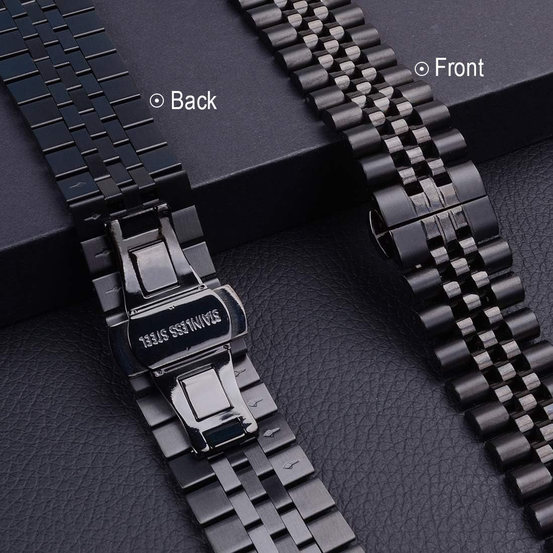 Compatible with Apple Watch Band 41Mm 40Mm 38Mm, Stainless Steel Heavy Band with Butterfly Folding Clasp Link Bracelet for Iwatch Series 9/8/7/6/Seseries 5/4/3 Women,Black