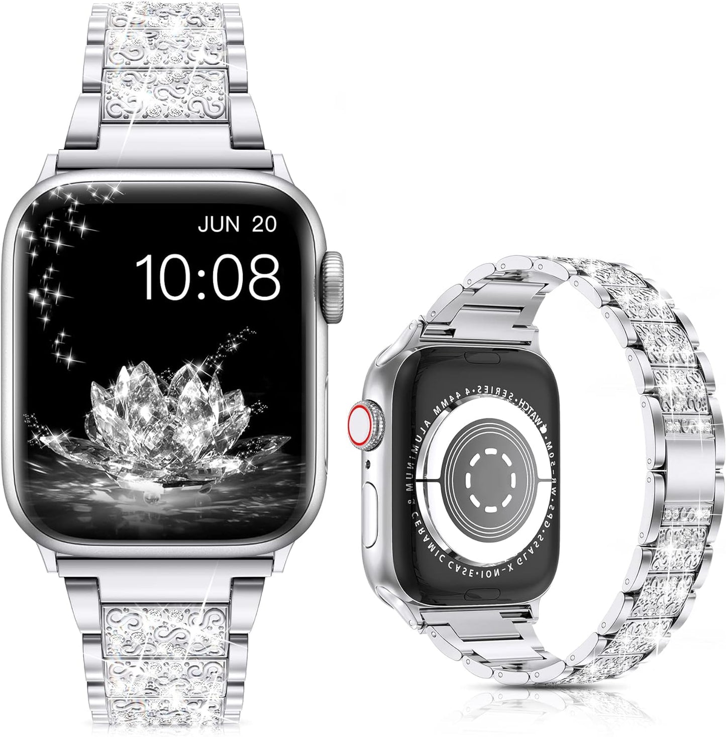 for Apple Watch Band 38Mm 40Mm 41Mm Series 8 7 6 5 4 3 2 1 SE Ultra for Women, Bling Replacement Bracelet Iwatch Band, Sparkle Diamond Rhinestone Stainless Steel Metal Wristband Strap