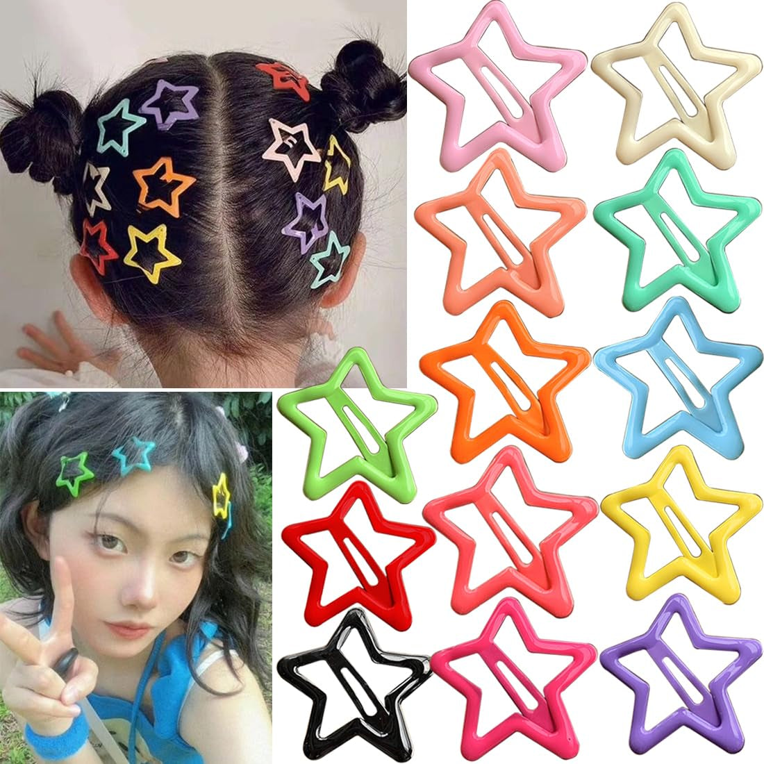 20 PCS 1.22" Star Hair Accessories - Non-Slip Metal Snap Clips and Barrettes for Girls & Women, Y2K Style