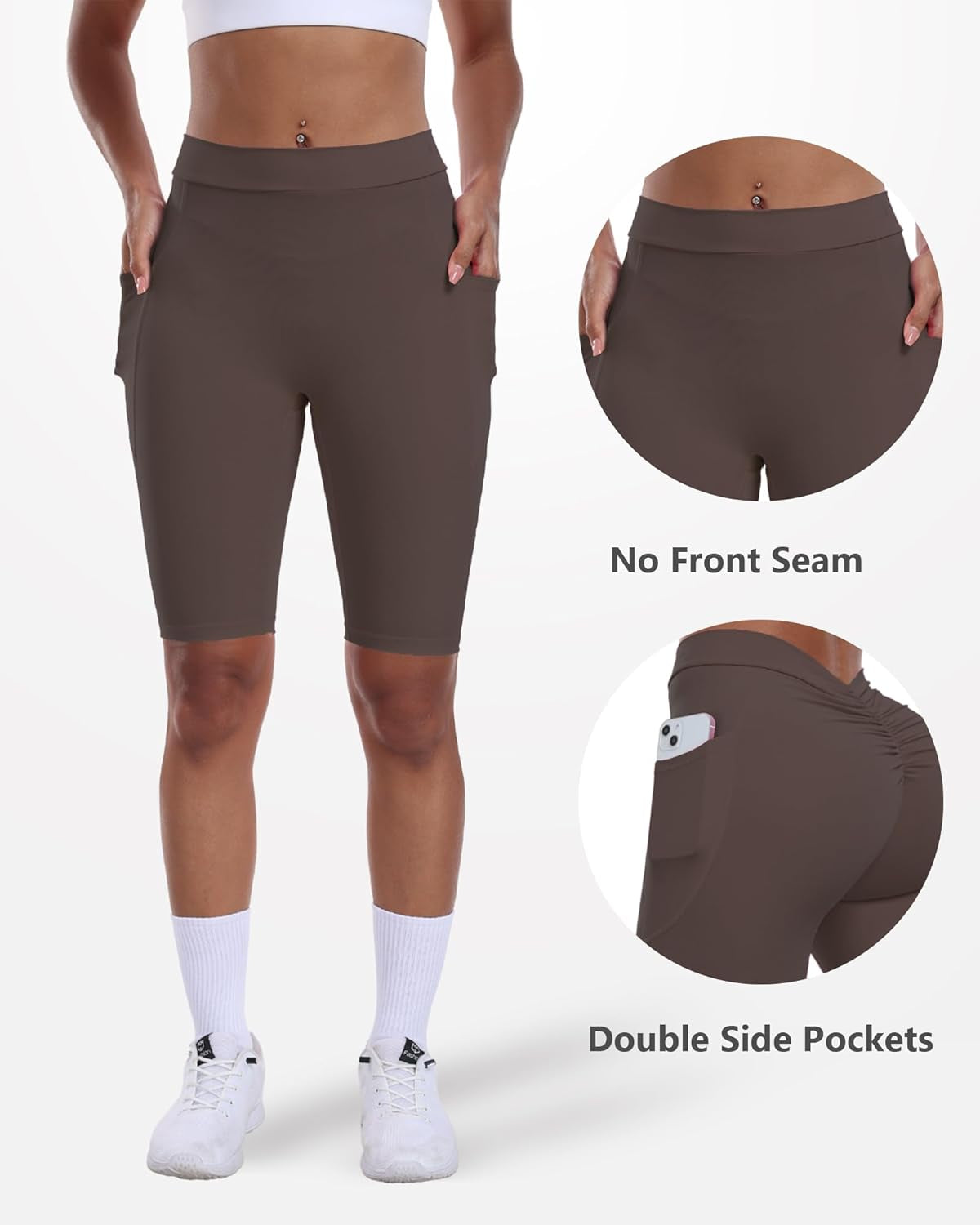 V Back Biker Shorts with Pockets Scrunch Butt Lifting Shorts for Women Athletic Gym Yoga Booty Shorts